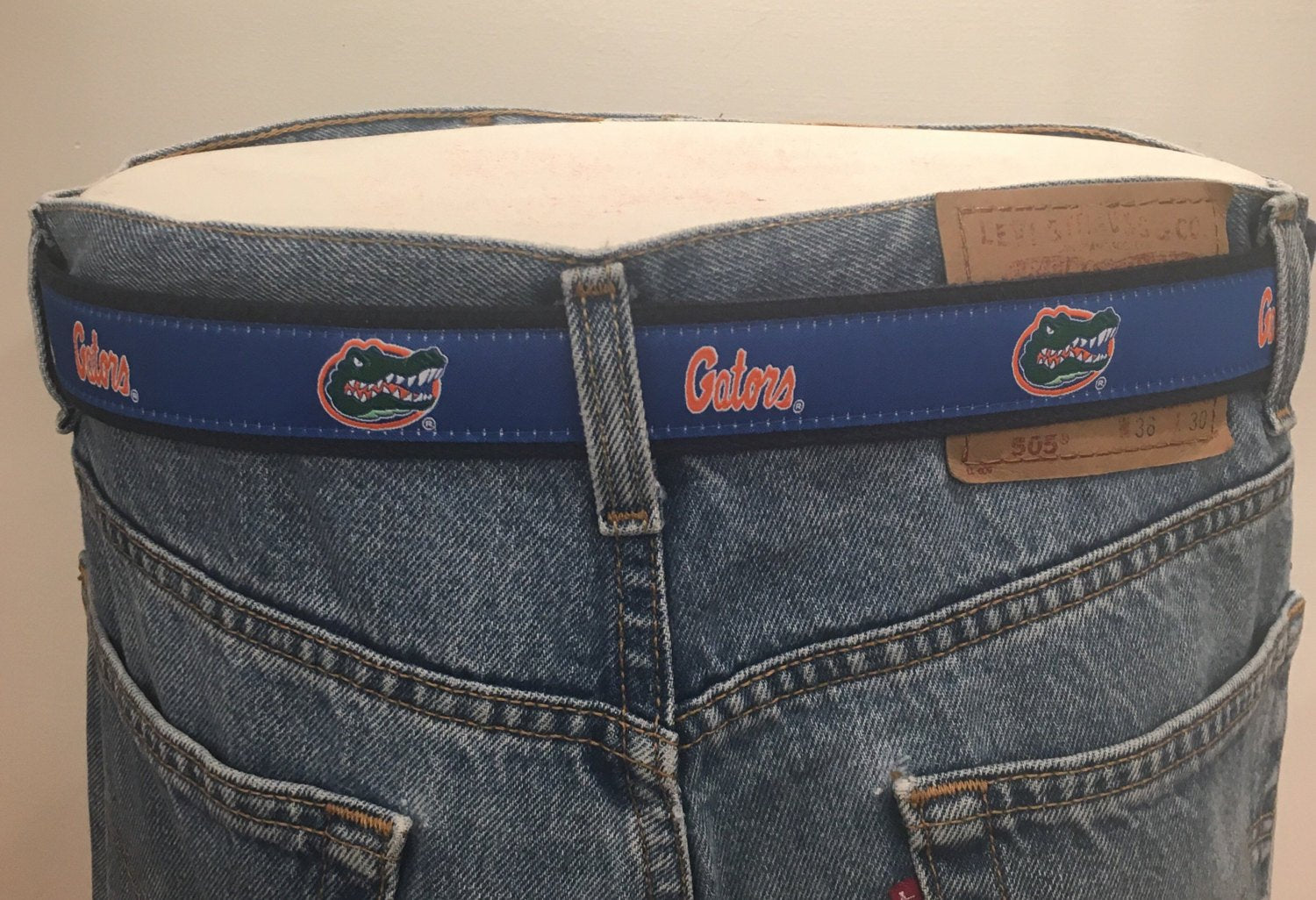 University of Florida Gators woven ribbon on Cotton Web Men's  Leather Belt