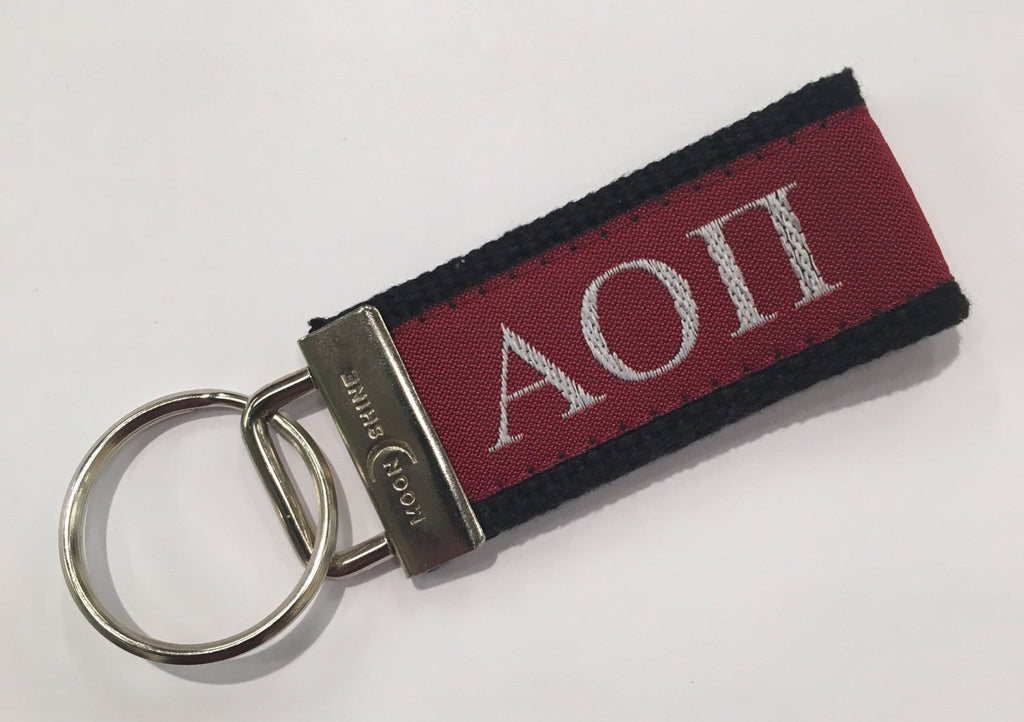 Greek Letter Alpha Omicron Pi Sorority Web Key Chain Fob.  Officially Licensed Greek Accessories.