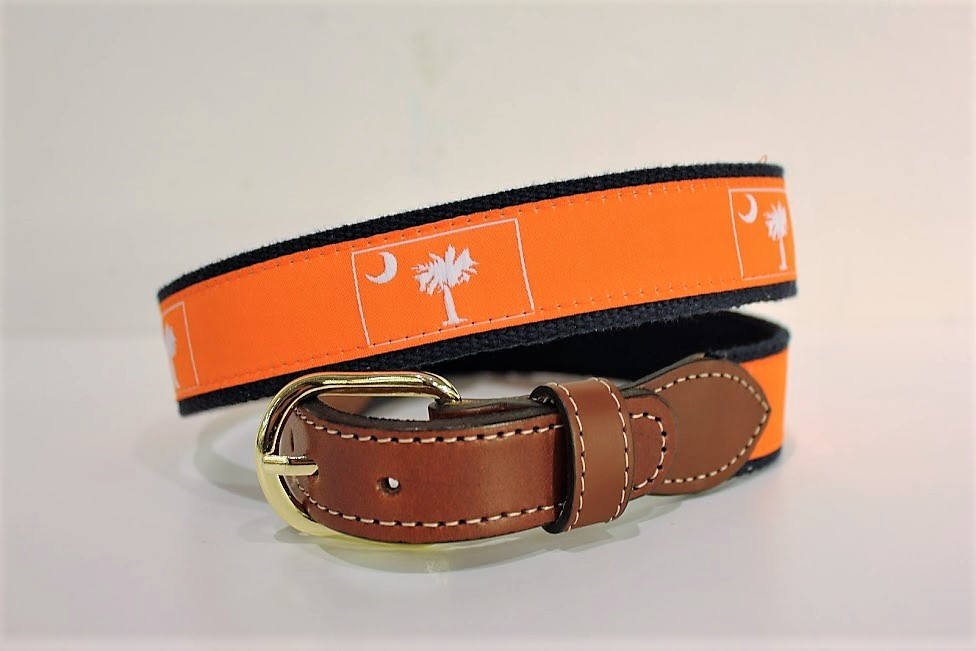 South Carolina State Flag Palmetto Tree and Moon  Men's  Web Leather Belt. Many colors and designs.