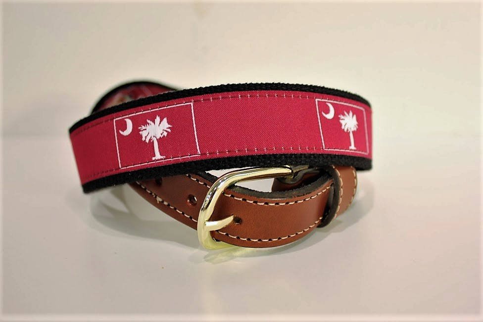 South Carolina State Flag Palmetto Tree and Moon  Men's  Web Leather Belt. Many colors and designs.