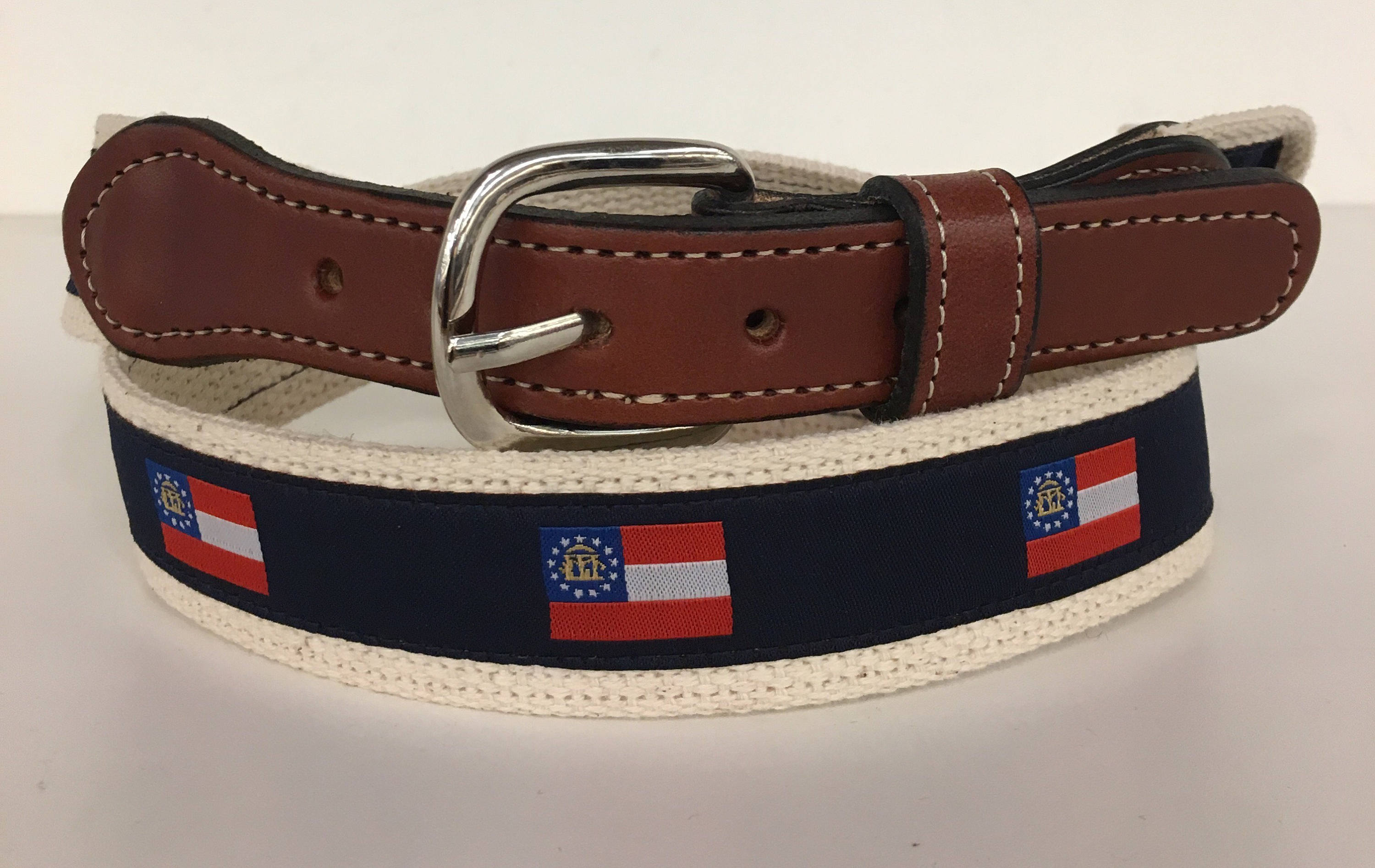 State of Georgia Flag Men's  Web Leather Belt