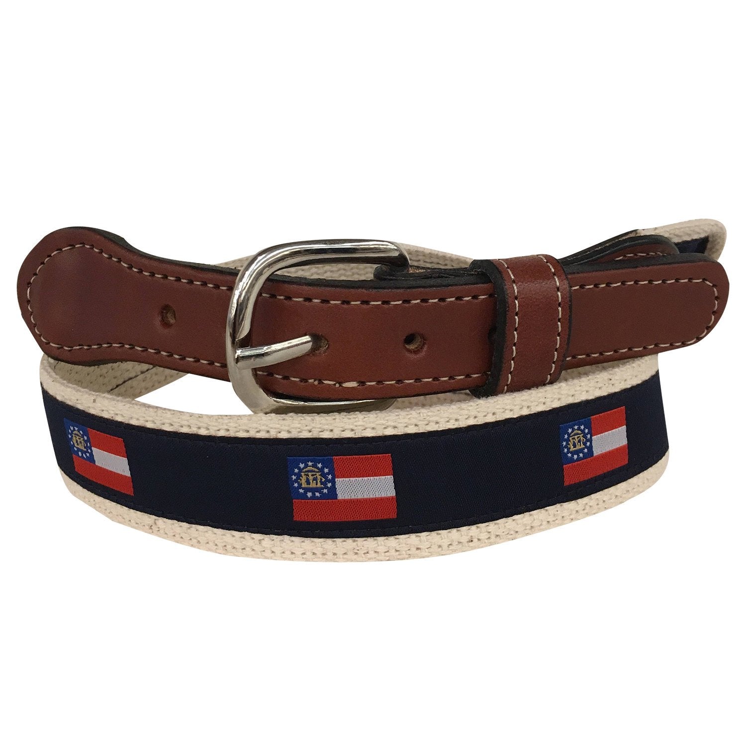 State of Georgia Flag Men's  Web Leather Belt