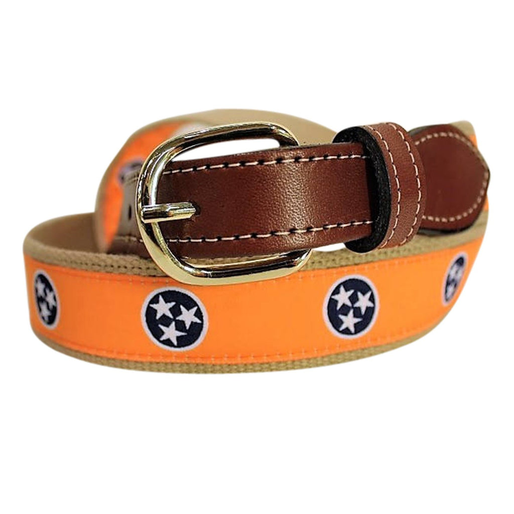 Tennessee Flag Tri star Men's  Web Leather Belt