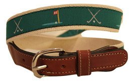 Golf Clubs  Green Ribbon  Men's Cotton Web Leather Belt