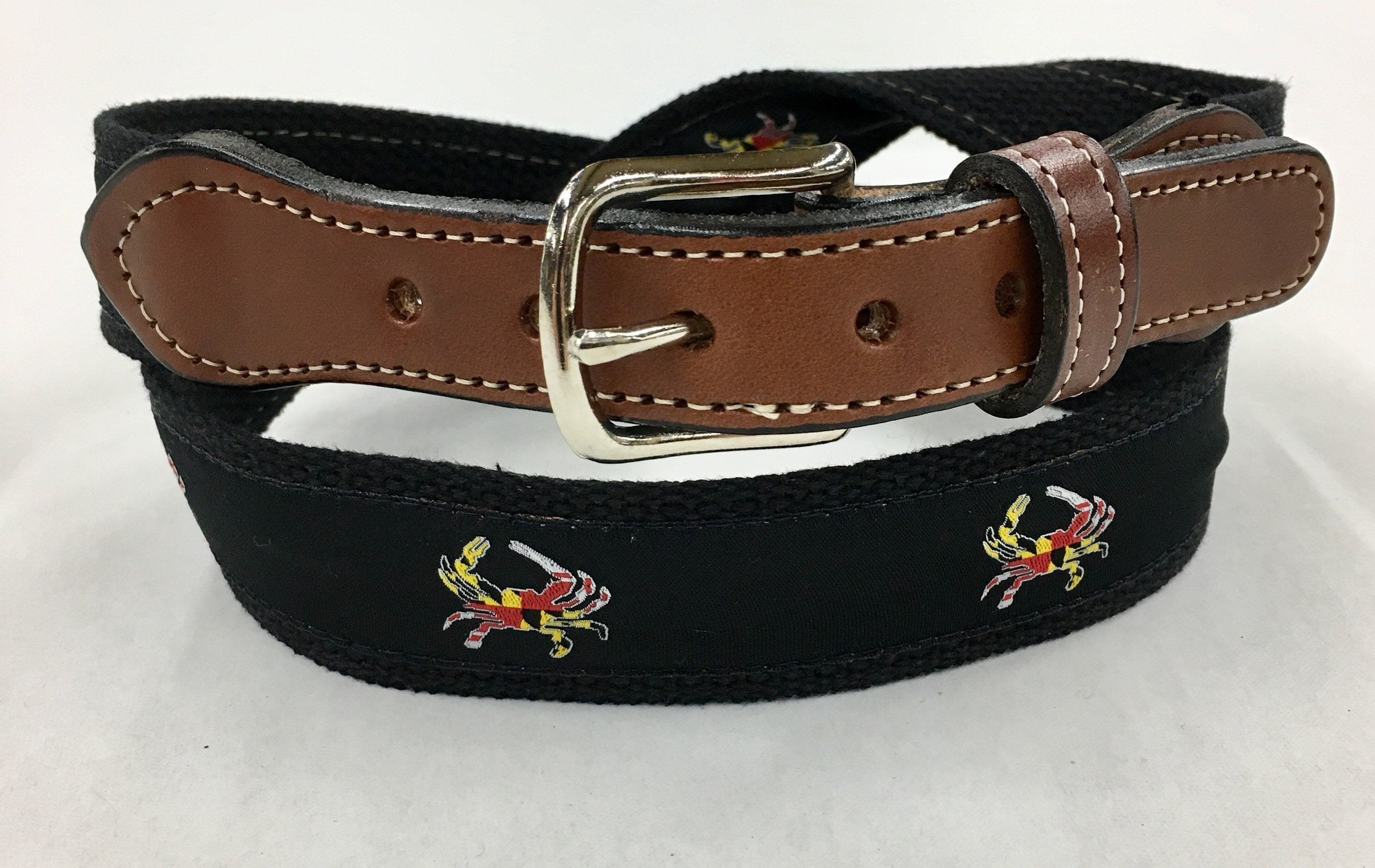 Maryland Flag Crab ribbon Web  Leather Belt