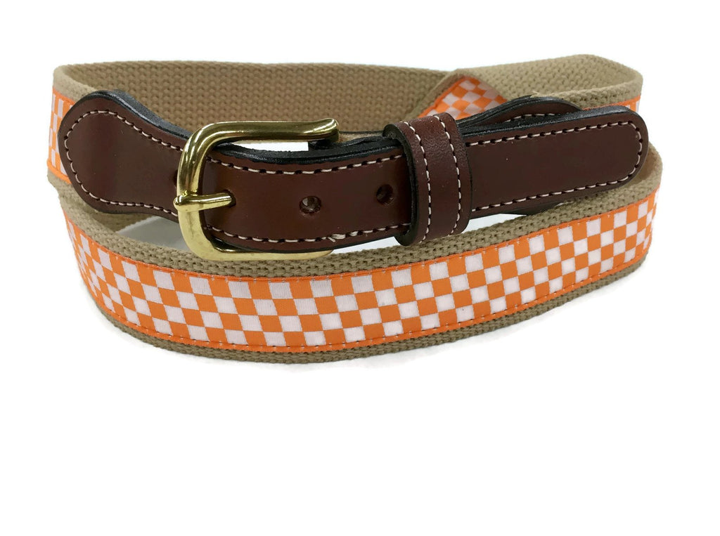 University of Tennessee  Checkerboard men's Web Leather Belt. Licensed Tennessee Vols Product.