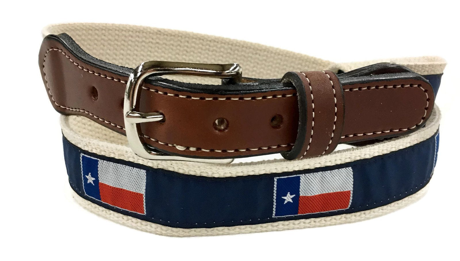 Texas State Flag ribbon Web  Leather Belt