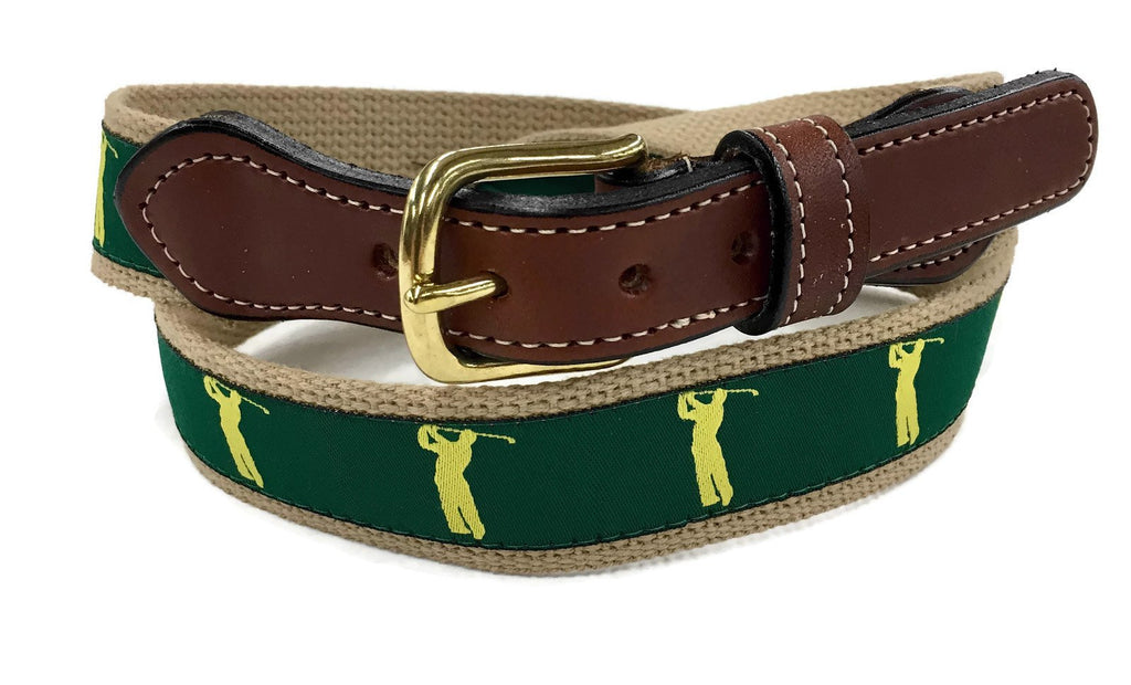 Golfer Ribbon  Men's Cotton Web Leather Belt