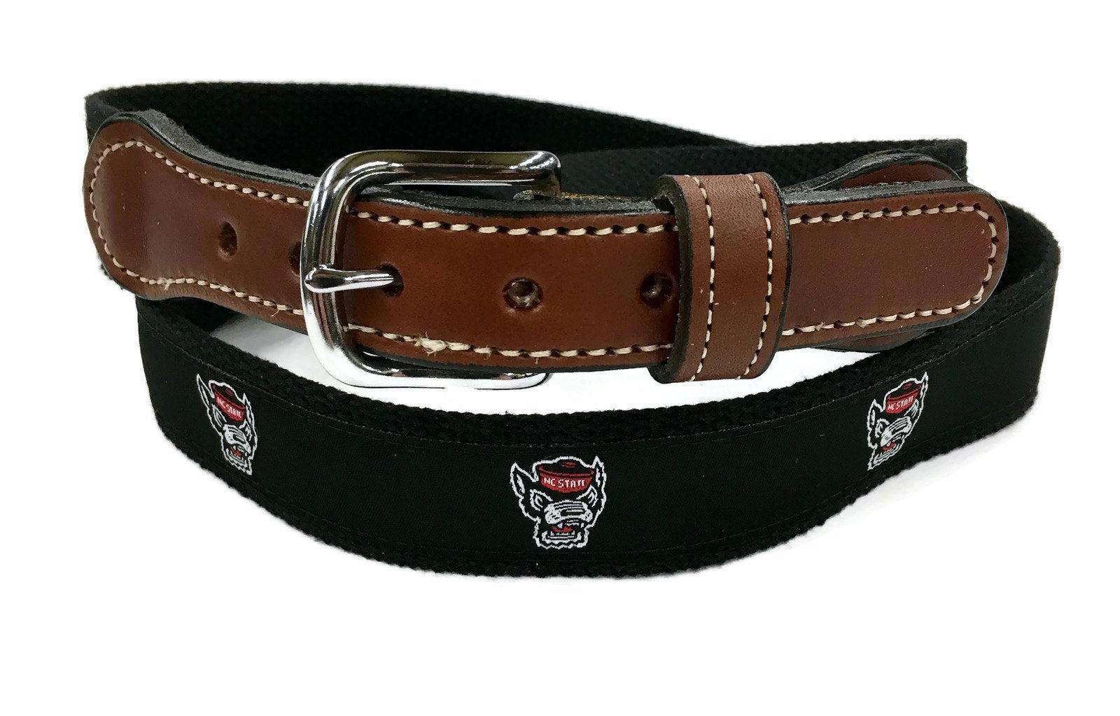 NC State Black Tuffy Wolfpack woven Men's  Web Leather Belt