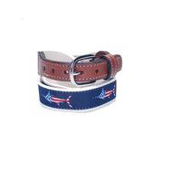 USA Marlin Fish Belt  Cotton Web belt with Leather Ends/solid brass buckle
